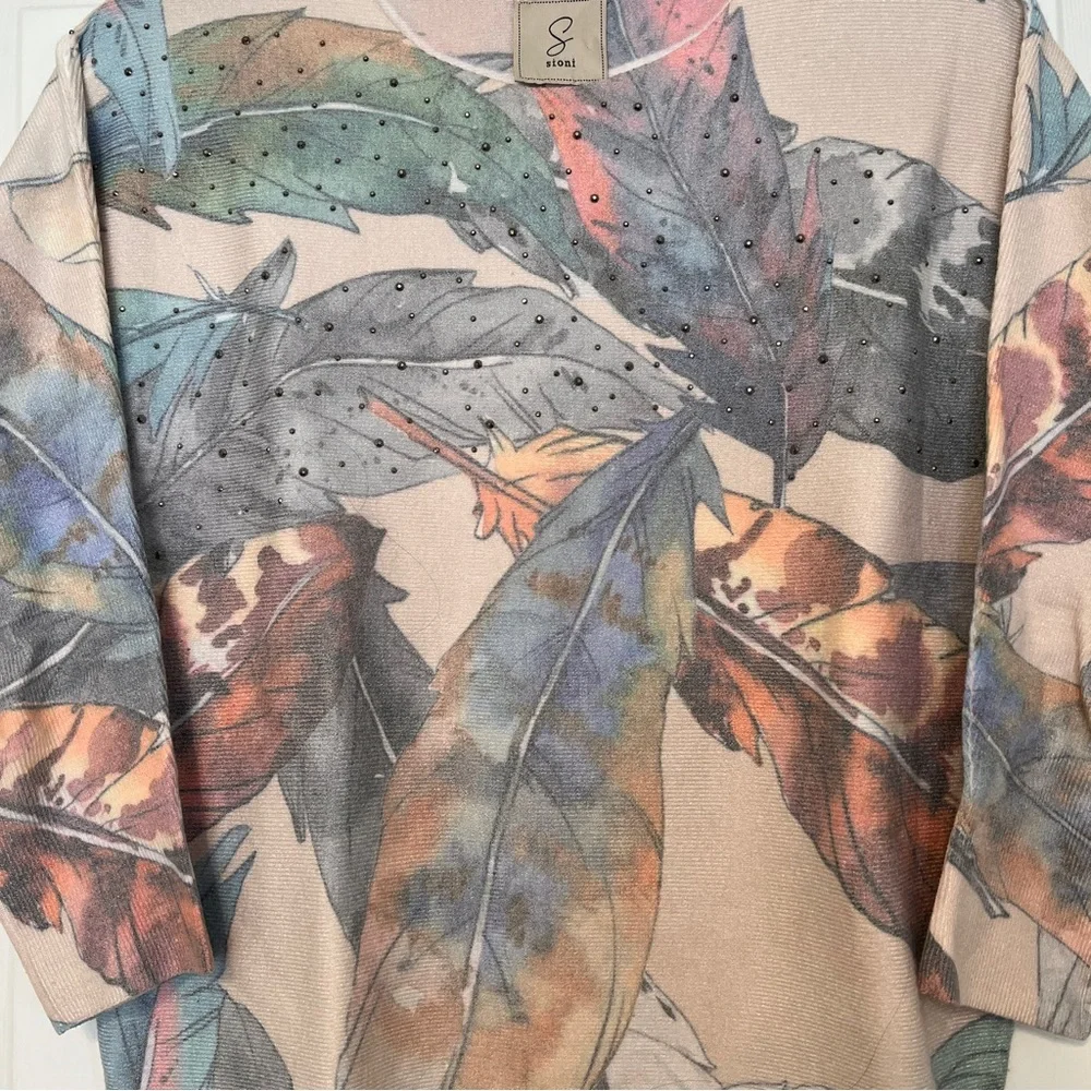 SIONI sweater feathers rhinestones dolman sleeves Small